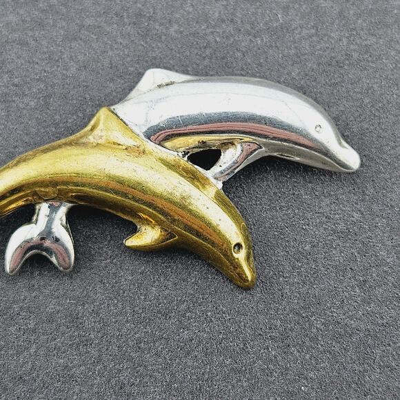 Silver And Gold Tone Jumping Dolphin Brooch Pin Beachy Ocean Mermaidcore - Picture 1 of 5